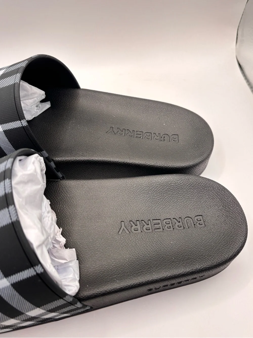 Men's Black Plaid Slide Sandals